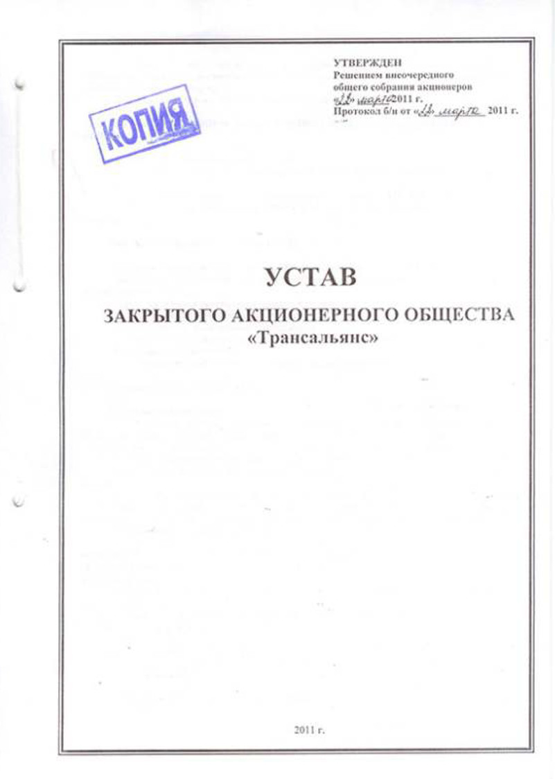 Проект устава акционерного общества или общества с ограниченной ответственностью